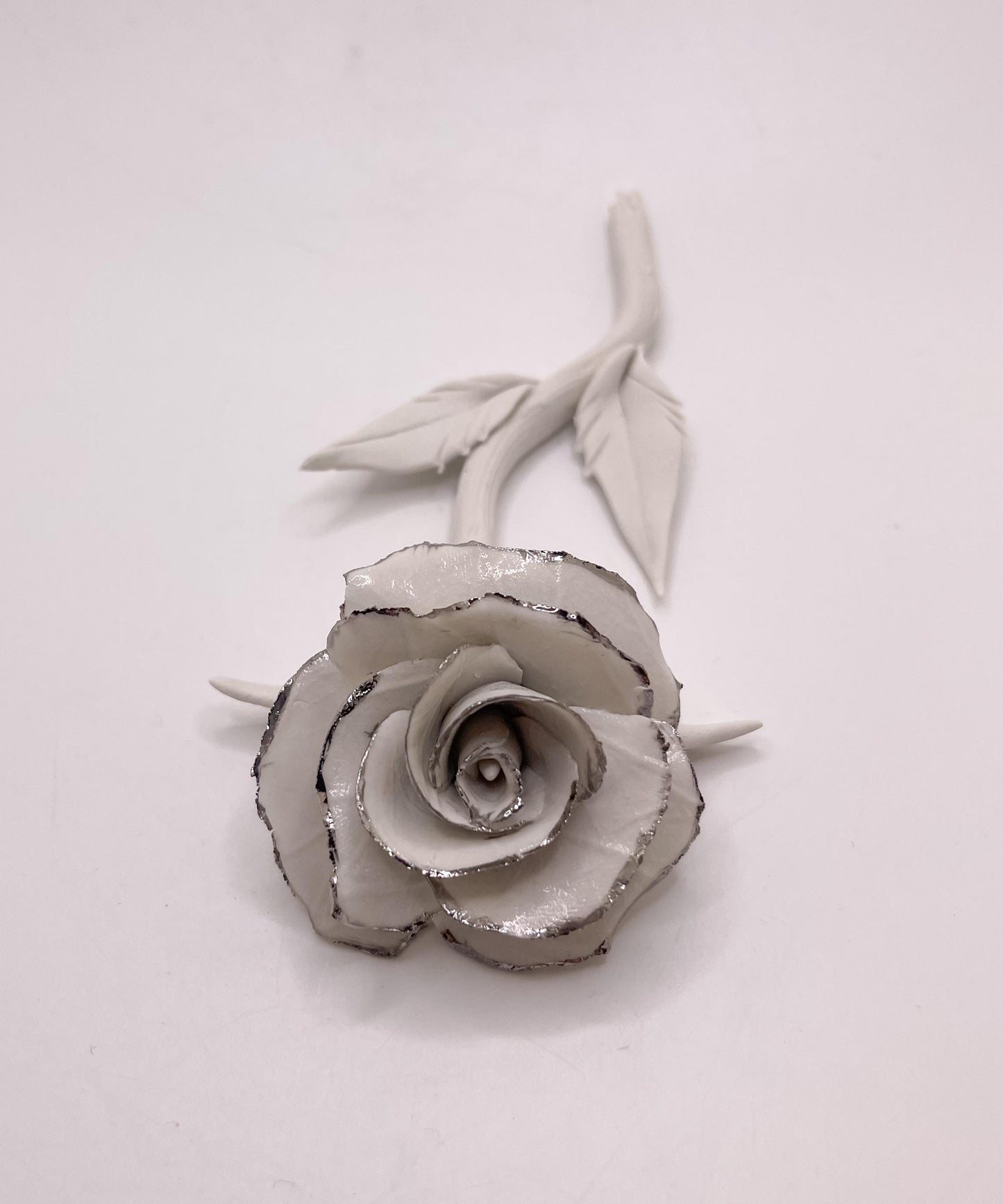 Forever Rose - silver rimmed hand-sculpted flower