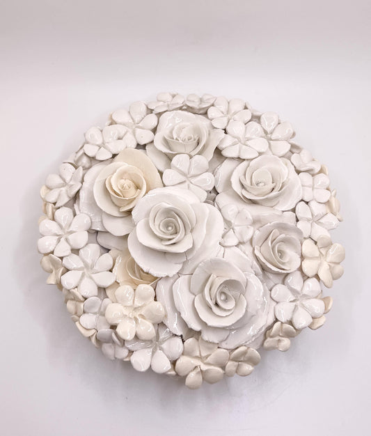 Bowl of Posies - White Ceramic Flower Sculpture