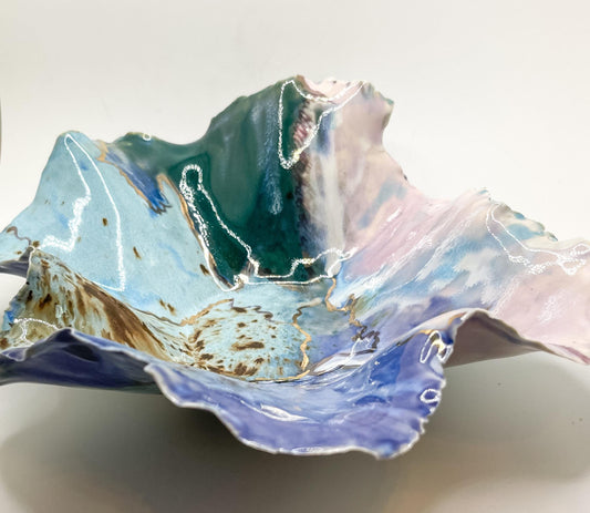 Beach Bowl – Handmade Porcelain Keepsake Dish – Unique Ceramic Art Bowl – Sculpted Decorative Gift – Pottery Home Decor